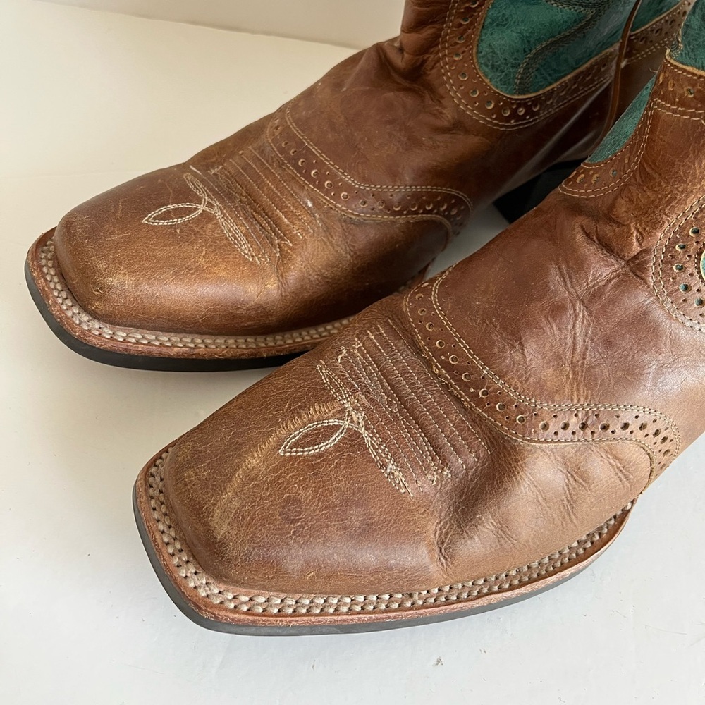 CODY JAMES MEN'S BROWN Teal SQUARE TOE WESTERN Cowboy BOOTS size 12D - Picture 9 of 10